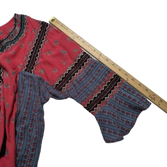 Free People Boho Peasant Top Medium Boxy Fit Embroidered Tassel Blouse - Picture 10 of 10